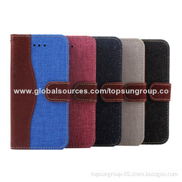 High-quality Denim + PU Flip Cases for iPhone 6 with Card Slots and Hanging Rope